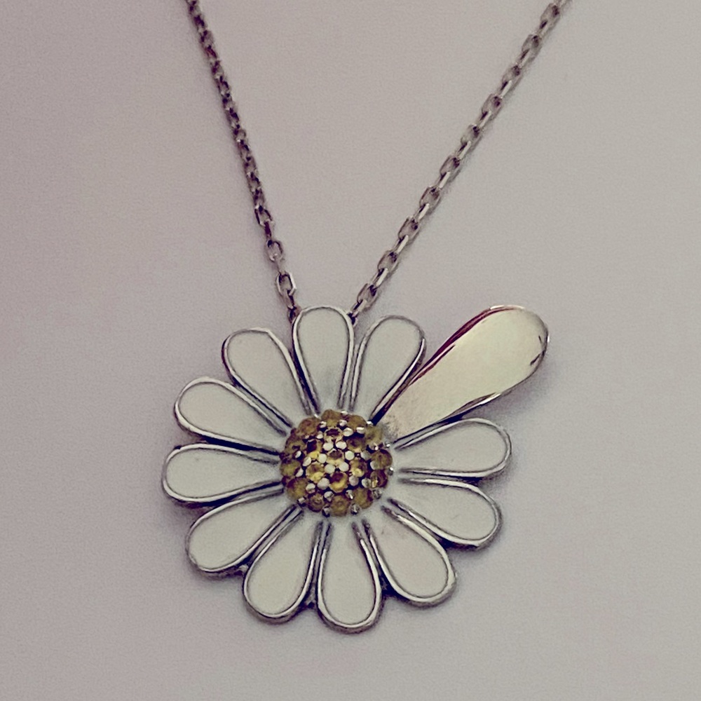 925 Silver daisy zirconia cz stones initial handmade enamel necklace hand made